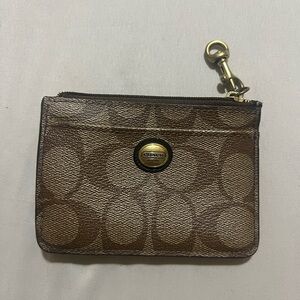 Coach Tan Monogram Key Pouch with Gold Clasp